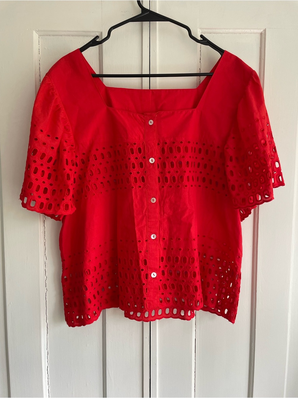 Calypso St. Barth Shirt Red Eyelet Button-Front Women's Top Blouse Tee Size XL